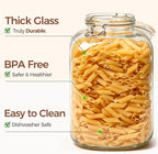 ComSaf 5L (1.3 Gal) Square Glass Rice Containers - Thick Food-Grade Glass Storage Jars with Airtight Hinged Lids & Reusable Labels - Perfect for Flour, Sugar, Pasta, Beans & Dry Goods, Set of 2