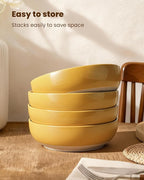 Metflavor Pasta Bowls Set of 8, 34oz Speckled Ceramic Bowls Set for Serving Salad, Pasta, Soup, Dinner, 8" Wide and Deep Bowls, Dishwasher & Microwave Safe, Matte Terracotta Base (Ginger Yellow)