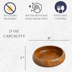 Acacia wood salad bowls set of 2 | Individual wooden bowls 8 x 2 inches (25 oz) | Use for salad, pasta, rice, acai, smoothie, soup, fruits, snacks