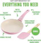 GreenLife Soft Grip 8” Frypan Skillet and Spatula Breakfast Cookware Set, PFAS-Free Ceramic Nonstick, Silicon Spatula with Bamboo Handle, Egg Omelette Bacon, Dishwasher Safe, Stay-Cool Handles, Pink