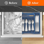 Lifewit Silverware Drawer Organizer, Expandable Utensil Tray for Kitchen, BPA Free Flatware and Cutlery Holder, Adjustable Plastic Storage for Spoons Forks Knives, 8.5"-14.1" x 12.1", Dark Blue