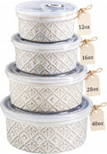 Airtight Food Storage Containers with Lids Mixing Bowls Set, Ceramic Serving Bowls with Lids Set of 4, 12/16/28/40 oz Stackable Nesting Salad Bowls for Cooking, Baking, Ramen - Beige