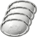 4 Pcs Large Silver Serving Trays, 15.7" x 11.8" Stainless Steel Oval Serving Tray, Decorative Silver Plates, Oval Floral Engraved Tray, Metal Sizzler Plates for Coffee Table, Bar, Party, Club, Home