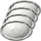 4 Pcs Large Silver Serving Trays, 15.7" x 11.8" Stainless Steel Oval Serving Tray, Decorative Silver Plates, Oval Floral Engraved Tray, Metal Sizzler Plates for Coffee Table, Bar, Party, Club, Home