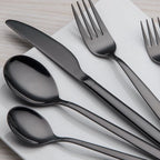 Berglander 20 Piece Titanium Black Plated Stainless Steel Flatware Set, 20 Pieces Silverware Set, Cutlery Set, Service for 4 (shiny Black)