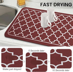 WISELIFE Dish Drying Mat Super Absorbent Drying Mat Large Dish Drying Mats for Kitchen Counter Easy Clean Dish Mat Kitchen Drying Mat18"x 28" Stylish Red