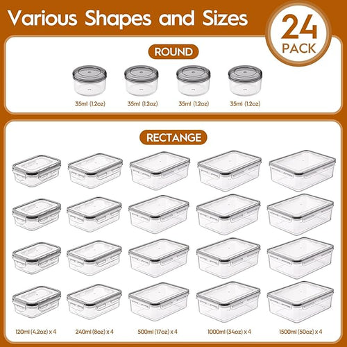 48 PCS Food Storage Containers with Lids Airtight (24 Containers & 24 Lids), Leak proof Meal Prep Container Set for Kitchen Storage, BPA-free, PVC-free Plastic, Microwave/Dishwasher Safe, Labels & Pen