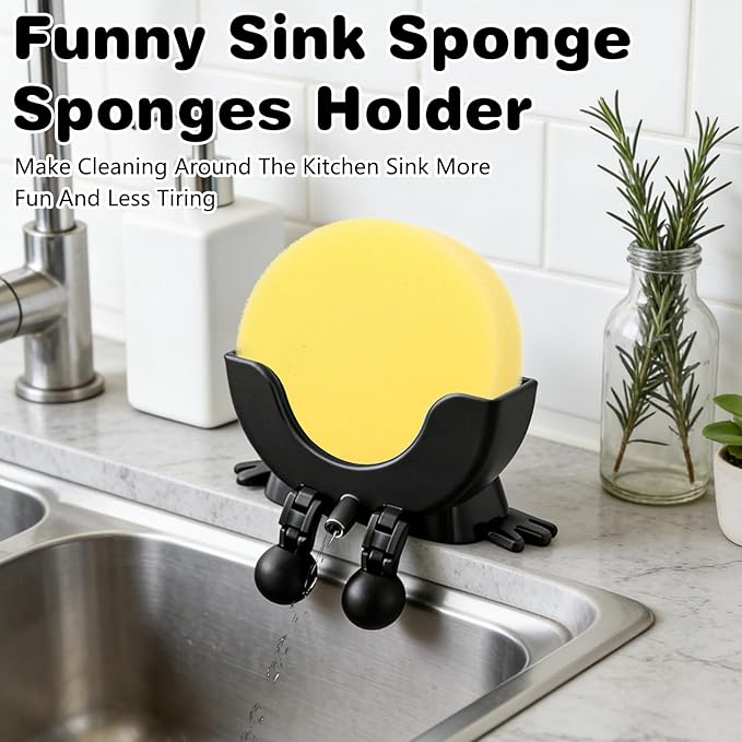 Cute Hanging Sponge Holder with Drainage, 3D Printed Funny Sponge Holders for Kitchen Sink, Peeing Scrub Sponge Holder, Keeps Your Sponge Dry (Black)