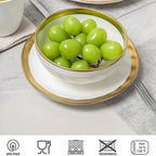 vicrays Ceramic Salad Bowls Set for Kitchen, Serving - 24 Ounce Soup Bowls, Pasta Bowls, Chip Resistant, Dishwasher Safe, NOT Microwave Safe, Fluted, Stoneware, Set of 6 (White with Golden)