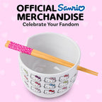 Silver Buffalo Sanrio Hello Kitty Face with Different Color Bows Pattern Ceramic Ramen Noodle Rice Bowl with Chopsticks, Microwave Safe, 20 Ounces