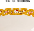 Silver Buffalo Sanrio Hello Kitty Pink and Gold Japanese Pattern with Flowers Ceramic Ramen Noodle Rice Bowl with Chopsticks, Microwave Safe, 30 Ounces