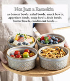 Creme Brulee Ramekins with Covers, Ceramic Souffle Ramekin with Lid, Small Baking Dishes, Food Storage Containers Serving Bolws with Lids for Lunch, Dessert, Fruit, Grey Cloud