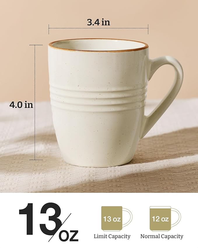 famiware Jupiter Coffee Mugs Set of 4, 13 oz Coffee Mug, Microwave and Dishwasher Safe, Coffee Cups with Handle for Coffee, Tea, Cocoa, Milk, Vanilla White