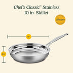 Cuisinart 10-Inch Open Skillet, Stainless Steel Skillet with Lid, Large Kitchen Pan, Dishwasher Safe, Compatible with Induction, Electric, Gas Cooktops, Oven Safe Saucepan, Cool Grip Handles