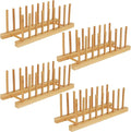 4 Pack Bamboo Wooden Dish Drying Rack, Plate Organizer for Cabinet, Plate Rack Pot Lid Holder for Dishs, Bowls, Cups, Cutting Boards and Books, Kitchen Cabinet Organizer