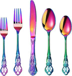 Runfly Gorgeous Retro Royal Rainbow Stainless Steel 20 Pieces Flatware Set, Multicolour Silverware Set, Anti-rust Stainless Steel dark Cutlery Set Utensils Including Fork Spoon and Knife