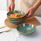 Henten Home Ceramic Soup Bowl Set, 25 oz Cereal Bowls Set of 4, Porcelain Salad Bowls Set, Stoneware Serving Bowls for Kitchen, Microwave& Dishwasher Safe, Reactive Glaze (Green)