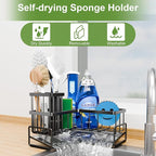 Fikoksol Large Sponge Holder for Kitchen Sink, 90-Degree Sink Caddy Organizer with Dish Brush Holder for Countertop Corner Storage Rack, Metal L-Shaped Kitchen Sink Sponge Soap Organizer Storage Ideas