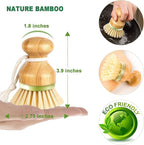 Bamboo Dish Brush, Scrub Brush for Dishes Pots Pans Kitchen Sink Cast Iron Skillet Cleaning, Pack of 2