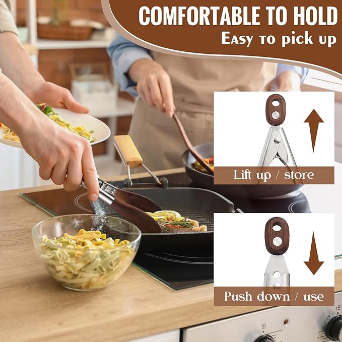 Baderke 2 Pcs Kitchen Tongs for Cooking Wooden Utensil Set Salad Tongs with Wood Tips for Serving Salad Flipping Burgers Grilling and Much More (11.4 Inch and 14.6 Inch,Walnut Wooden)