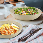 Wrova 10inch Wheat Straw Big Bowls Set of 6 - Large Salad Bowls 65oz set of 6 - Unbreakable Serving Bowls Microwave & Dishwasher Safe for restaurant - Big Plastic Bowls for Cereal,Salad - Beige Series