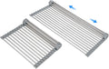 Large Expandable Roll Up Dish Drying Rack, Heat-Resistant Dish Drainer for Stainless Steel Sinks, Over The Sink Non-Slip Silicone Rollable Dish Drainer Roll Rack 18 Tube Gray 21.25''x12.79''