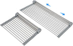 Large Expandable Roll Up Dish Drying Rack, Heat-Resistant Dish Drainer for Stainless Steel Sinks, Over The Sink Non-Slip Silicone Rollable Dish Drainer Roll Rack 18 Tube Gray 21.25''x12.79''