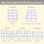 Glass Food Containers with Glass Lid, Microwave Safe Food Storage Container Set, 6 Pack, Large Size Airtight Storage Set with Leak Proof Lids, Meal Prep Containers