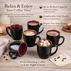 GBhome 12oz Coffee Mugs Set of 6, Large Ceramic Coffee Mugs for Man, Woman, Dad, Mom, Modern Coffee Mugs Set with handle for Tea/Latte/Cappuccino/Milk/Cocoa. Dishwasher&Microwave Safe,Red