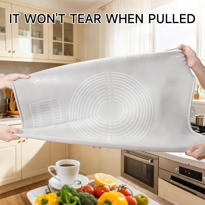 LCOCWMYS Silicone Baking Mat 31"L x 24"W Silicone Baking Mat with Raised Lip, Ideal for Making Pastries, Bread, Cookies, Pizza, Fondant, Pasta