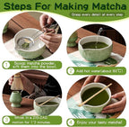 Clay&Fire Matcha Whisk Set, 9 pcs Ceramic Matcha Set, Gifts for Women,Matcha Bowl with Spout and Whisk, Matcha Kit for Matcha Lovers, Ideal Gift Christmas, Birthday, Anniversary(Pink) (Jade Green)