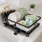 Hiviweer Dish Drying Rack - Space-Saving Dish Rack,Dish Racks for Kitchen Counter with Drainboard, Rustproof Dish Drainer with a Removable 4-Compartment Utensil Holder,Black-White