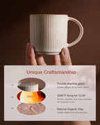 famiware Coffee Mug Set for 4, Star 12 oz Catering Mugs Cup Set with Handle for Coffee, Tea, Cocoa, Milk - Ceramic Stoneware Drinkware Set, Cappuccino White (Pack of 2)