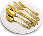 40 Pieces Gold Silverware Set for 8, Retro Royal Utensils Set Gold, Stainless Steel Flatware Dinnerware Set Including Forks Spoons and Knives Cutlery Set for Kitchen Wedding Party