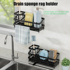 Sponge Holder for Kitchen Sink, Sink Caddy with Brush Holder, Soap Dispenser for Kitchen Organizers, Rustproof and Non-Slip, Suspension or Floor-Standing, Matte Black