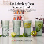4PCS Green Ribbed Glass Cups with Lids and Straws, 20oz Vintage Drinking Glasses, Aesthetic Iced Coffee Cups, Glass Tumbler for Boba, Beer, Tea, Cocktails, Green Ribbed Glassware Set
