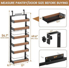 6 Tier Over The Door Pantry Organizer, 2-in-1 Door Hanging or Wall Mounted Spice Rack, Large Heavy Duty Pantry Door Storage Seasoning Shelves with Adjustable Basket for Kitchen Bathroom Closet