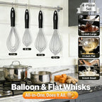 Anaeat Stainless Steel Kitchen Whisk Set of 4, Milk and Egg Beater Blender with Thick Wire for Whisking, Cooking, Baking, Beating and Stirring - 11'' Flat Whisk and 9''+11''+12'' Balloon Whisks