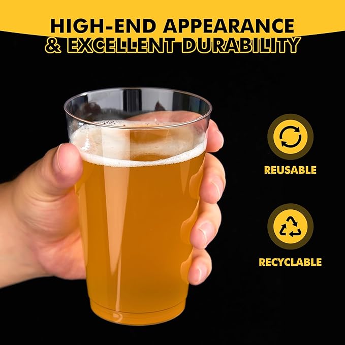 RACETOP 14oz Clear Plastic Cups, 100 Pack Disposable Party Cup, Heavy Duty Disposable Glasses, Disposable Cups for Party, Thanksgiving, Wine Taesting, Birthday and Christmas.