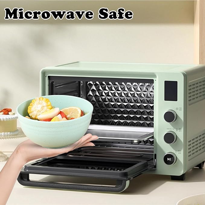 Unbreakable Wheat Straw Cereal Bowls Set of 4, 24 OZ Microwave and Dishwasher Safe Lightweight Soup and Salad Bowl Sets, Reusable Dessert Bowls for Rice, Pasta, Snack, Fruit, BPA Free (Green)