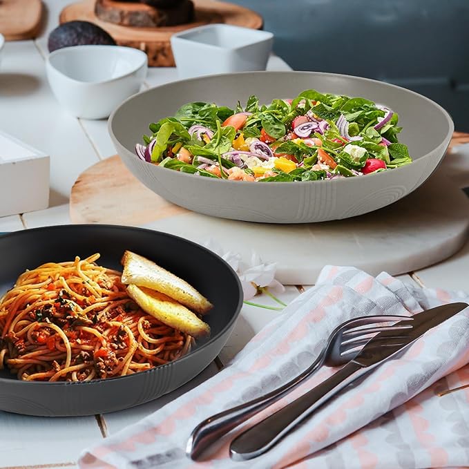 Wrova 10inch Wheat Straw Big Bowls Set of 6 - Large Salad Bowls 65oz - Unbreakable Serving Bowls Microwave & Dishwasher Safe for restaurant - Big Plastic Bowls for Cereal,Salad - Classic Series