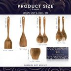 Wooden Spoons for Cooking, Nonstick Cooking Utensil Set with 6 Piece Acacia Wooden Spatulas and Spoons, as well as a Extra Whole Wood Spoon Rest, Terrific for Everyday Kitchen Tasks