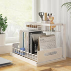 REALINN Under Sink Organizer, Pull Out Cabinet Organizer, 2 Tier Metal Slide Out Shelf with L Shaped Design, Under Cabinet Storage for Kitchen, Bathroom, Laundry, Deep Cabinet Shelf Storage, White