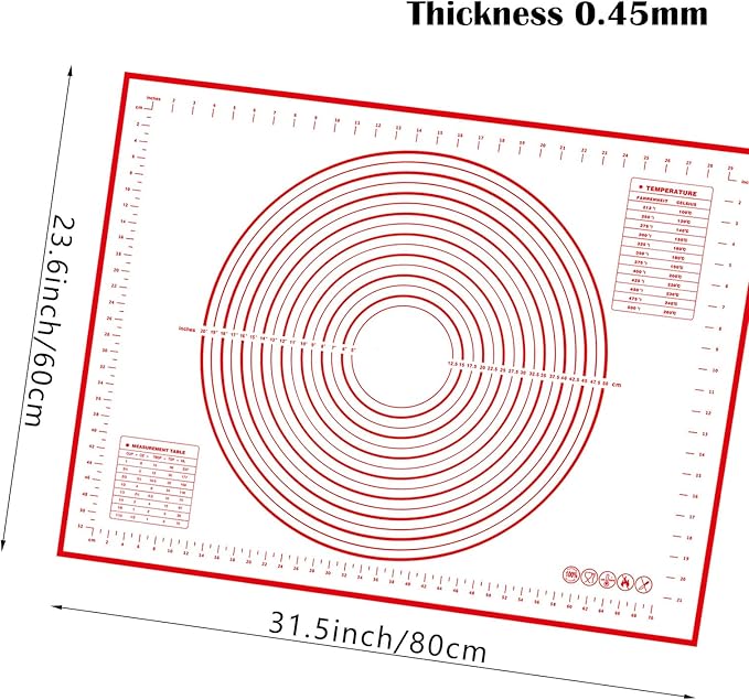 Dough Mat Pastry Silicone Baking Mats 32x24" Red for Rolling Dough Kneading Sheet Sourdough Bread Baking Supplies 0.45mmT
