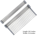 Hhyn Roll Up Dish Drying Rack 20.5"(L) x 13.8"(W) - Stainless Steel and Silicone Dish Drying Mat Over The Sink Foldable Drain Rack Multipurpose Dish Drainer Extra Large, Gray