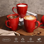 MONITO 17 OZ Coffee Mugs Set of 4, Large Ceramic Blue Coffee Mugs Set with handle for Tea/Latte/Milk/Cocoa, Funny Tea Cups for Office and Home, Engagement Gifts. (Red)