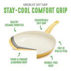GreenLife Nonstick 8" Frying Pan Skillet, Non-Toxic PFAS-Free Ceramic Nonstick, Dishwasher & Oven Safe, Stay-Cool Handles, Wobble Free, Yellow