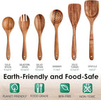 Wooden Spoons for Cooking, Teak Wood Kitchen Utensil Set, Premium Handmade Wooden Utensils for Nonstick Cookware, Heat Resistant, Smooth Finish, Comfortable Grip, 6 Piece