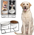 Ceramic Elevated Dog Bowl Set - Raised Double Feeding Bowls with Metal Stand - Pet Dishes for Medium and Large Dogs - 3.5 Cups - 54 fl oz - Matte White