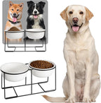 Ceramic Elevated Dog Bowl Set - Raised Double Feeding Bowls with Metal Stand - Pet Dishes for Medium and Large Dogs - 3.5 Cups - 54 fl oz - Matte White